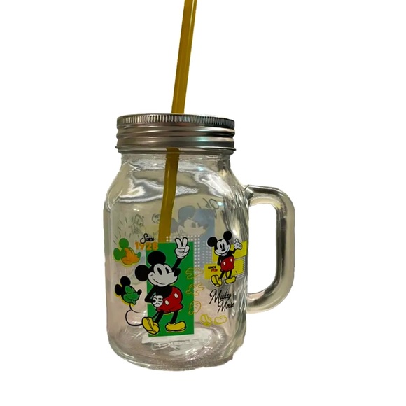 Disney Mickey & Minnie Mouse Collectible Mason Jar With Lid & Straw, T-shirt L - Picture 3 of 6